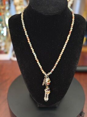 Baby Wand Crystal Pendant on Stone Bead Chain